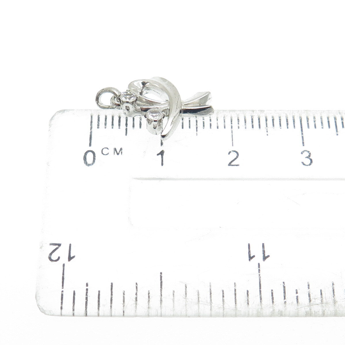 925 Sterling Silver Antique Art Deco Real White Topaz Bow Minimalist Pendant