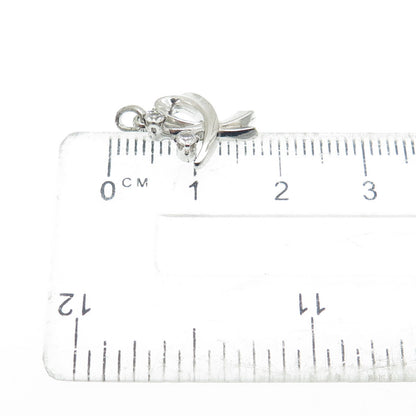 925 Sterling Silver Antique Art Deco Real White Topaz Bow Minimalist Pendant