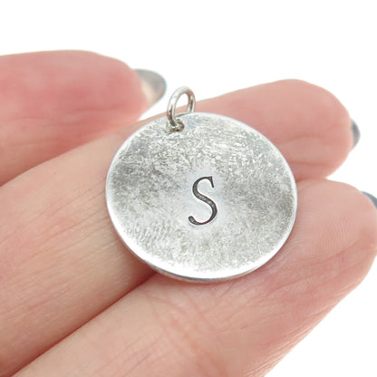 925 Sterling Silver Vintage Letter "S" Initial Round Pendant