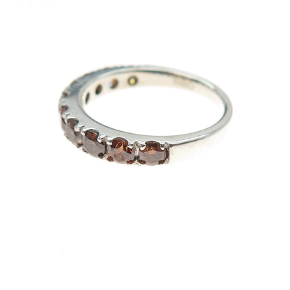925 Sterling Silver Real Round-Cut Cognac Diamond Half Eternity Ring Size 5.25