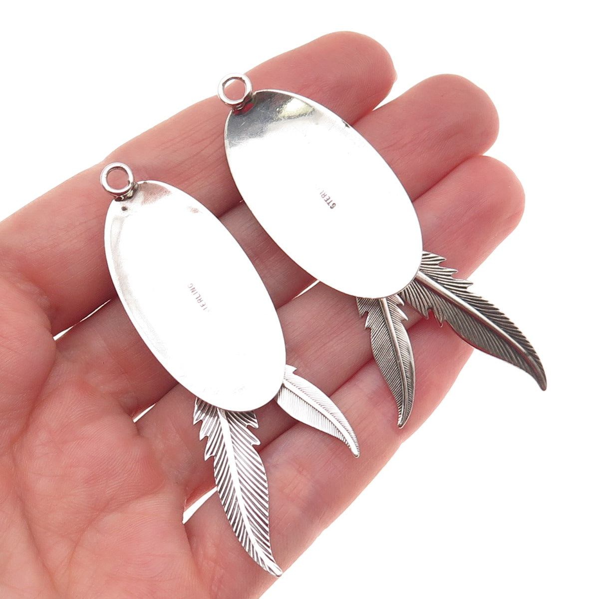 Old Pawn 925 Sterling Silver Vintage Lapis Feather Tribal Dangle Jacket Earrings
