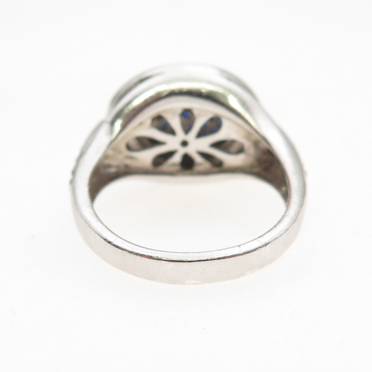 925 Sterling Silver Real Round-Cut Sapphire Ring Size 7.75