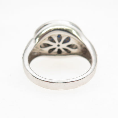925 Sterling Silver Real Round-Cut Sapphire Ring Size 7.75