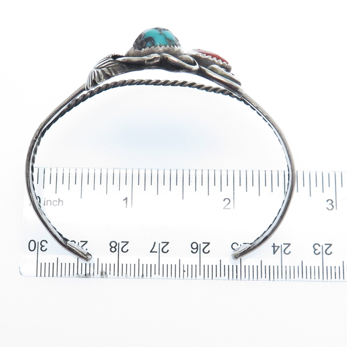 MELISSA YAZZIE Old Pawn 925 Sterling Turquoise & Coral Adjustable Bracelet 6.75"