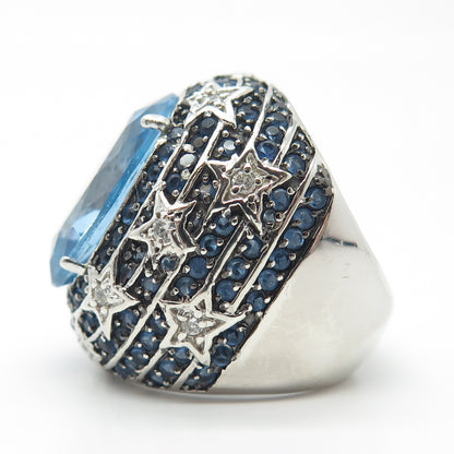 925 Sterling Silver Ocean Blue C Z Wide Ring Size 9.25