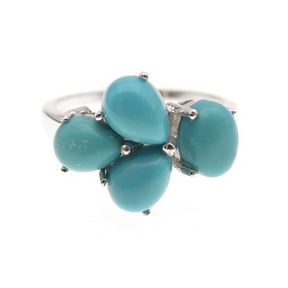 925 Sterling Silver Real Kingman Turquoise Cluster Ring Size 8