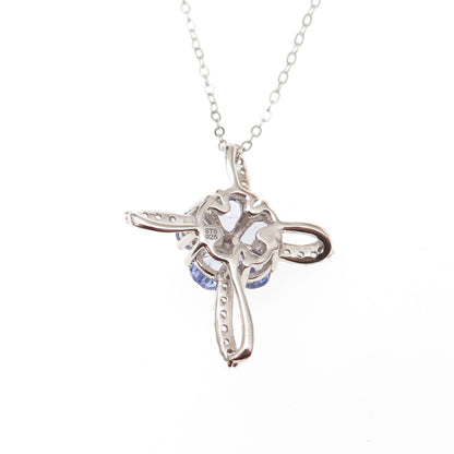 Chuck Clemency 925 Sterling Silver Real Tanzanite White Topaz Cross Necklace 20"