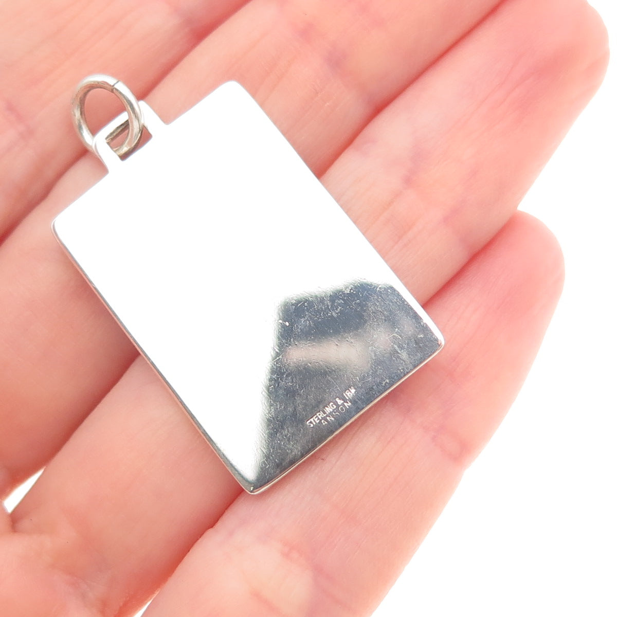 Anson 925 Sterling Silver 18K Gold Vintage Rectangle Tag Charm Pendant