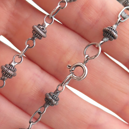 925 Sterling Silver Vintage Cannetille Beads Oxidized Chain Necklace 18"
