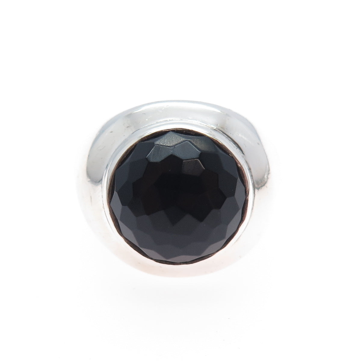 925 Sterling Silver Vintage Real Black Onyx Modernist Ring Size 8.75