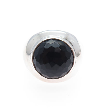 925 Sterling Silver Vintage Real Black Onyx Modernist Ring Size 8.75