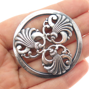 925 Sterling Silver Antique Art Deco Floral Oxidized Pin Brooch