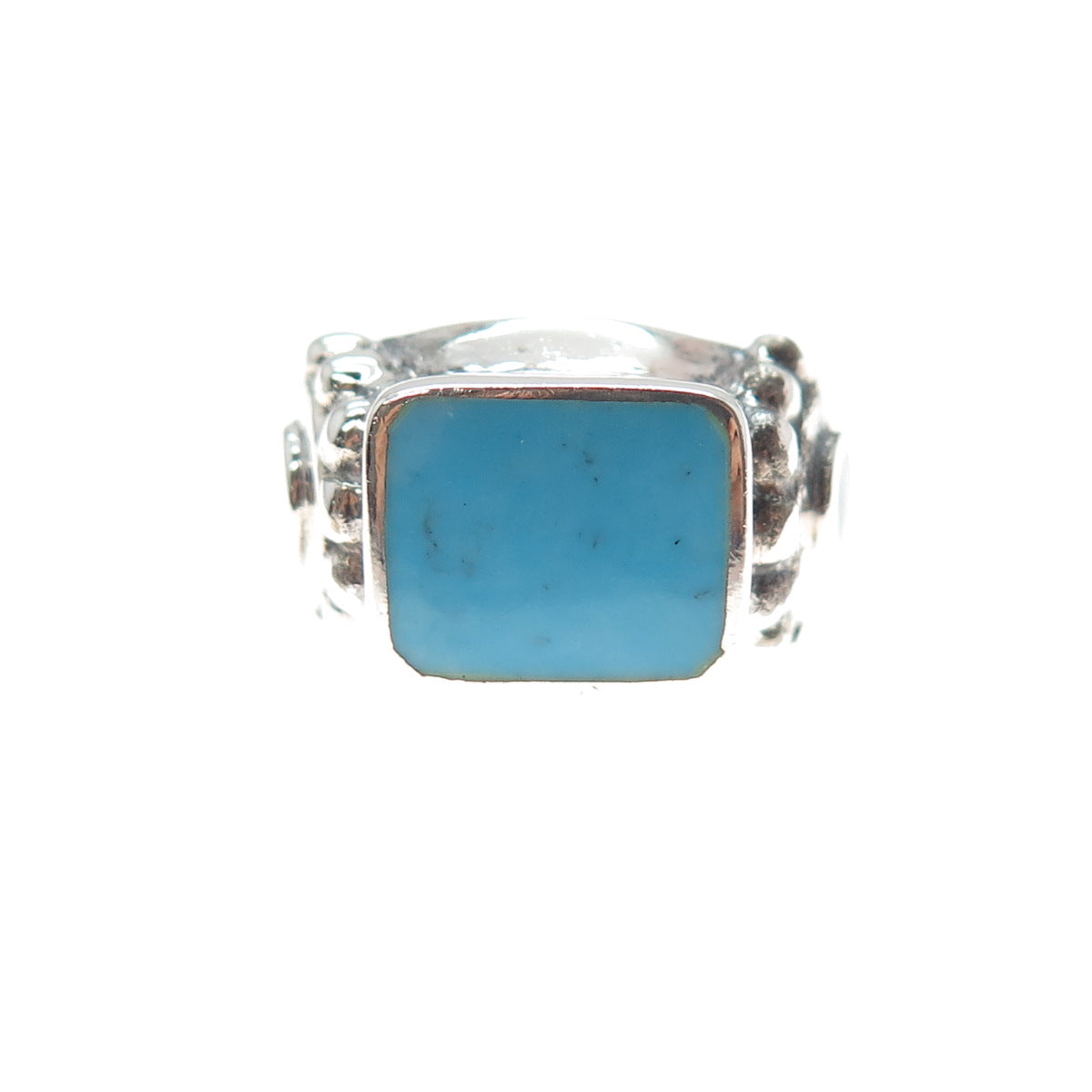 925 Sterling Silver Vintage Real Turquoise Modernist Ring Size 8.5