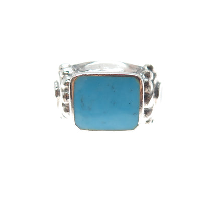 925 Sterling Silver Vintage Real Turquoise Modernist Ring Size 8.5
