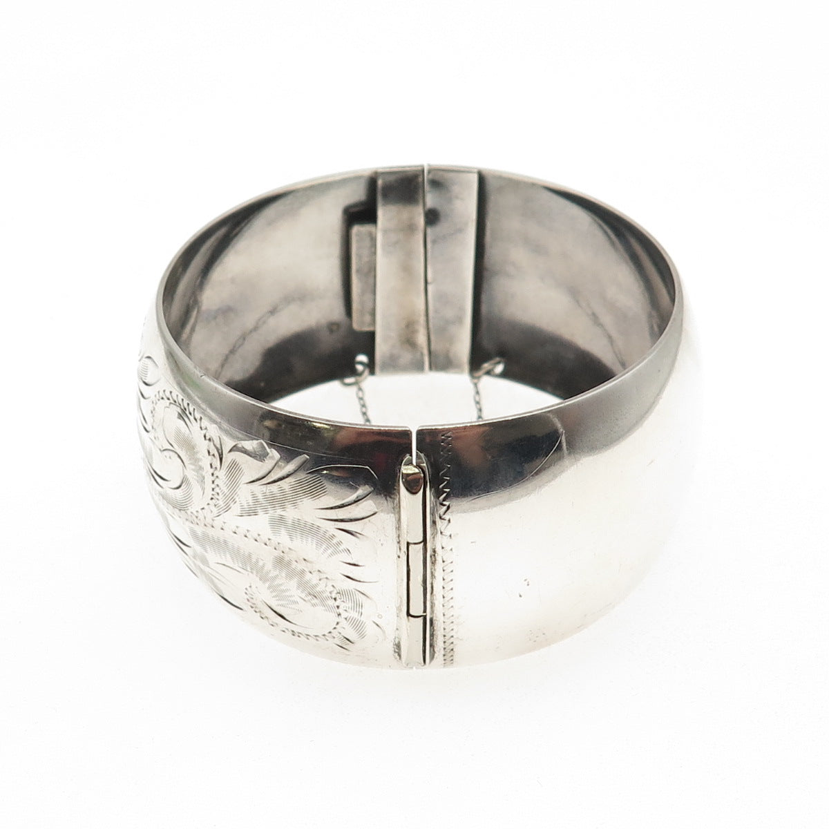 WINMOR 925 Sterling Silver Antique Art Deco Floral Wide Bangle Bracelet 7.5"