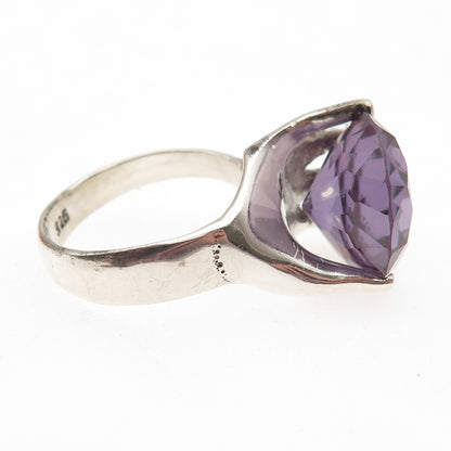 925 Sterling Silver Vintage Mexico Lab-Created Peacock Sapphire Ring Size 7.75