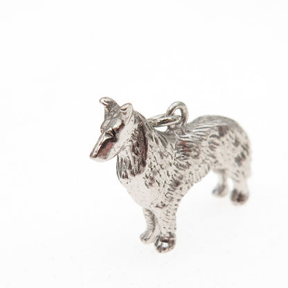 Wells 925 Sterling Silver Vintage Collie Dog 3D Mini Charm Pendant