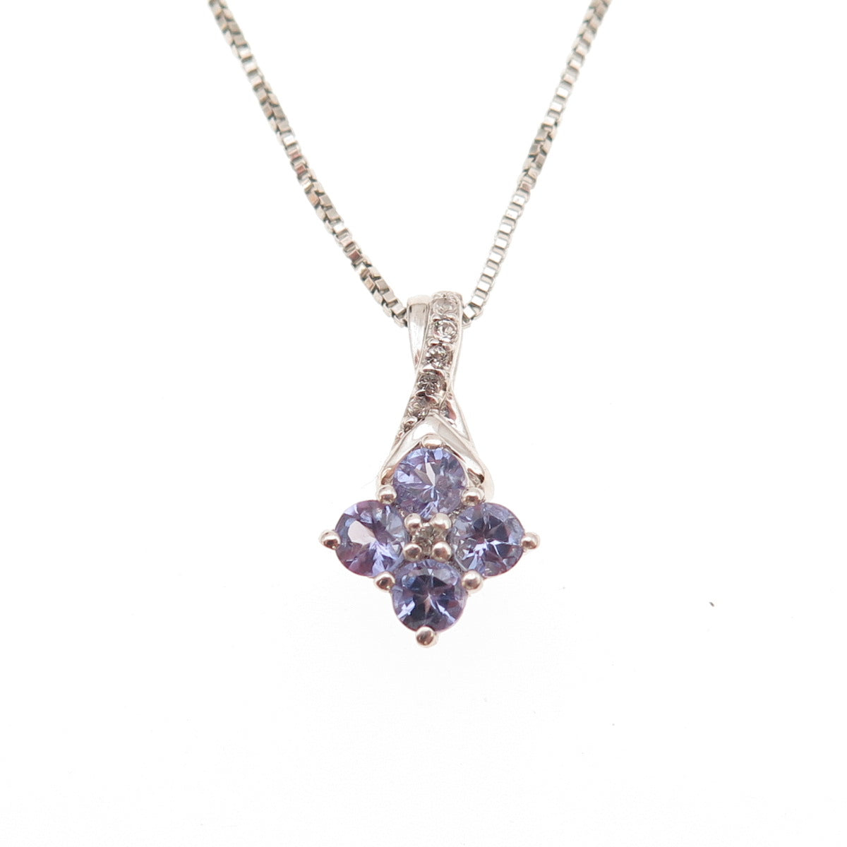 Chuck Clemency 925 Sterling Silver Real Tanzanite & Topaz Box Chain Necklace 18"