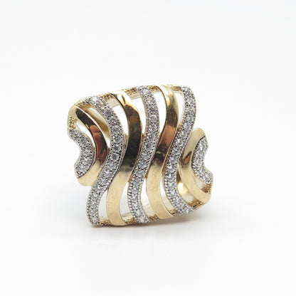 925 Sterling Silver Gold Plated Pave C Z Ring Size 7.25