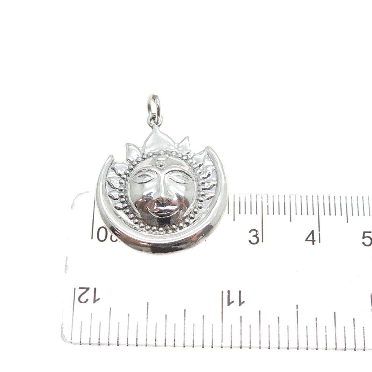 925 Sterling Silver Vintage Eclipse Sun Face & Crescent Moon Charm Pendant