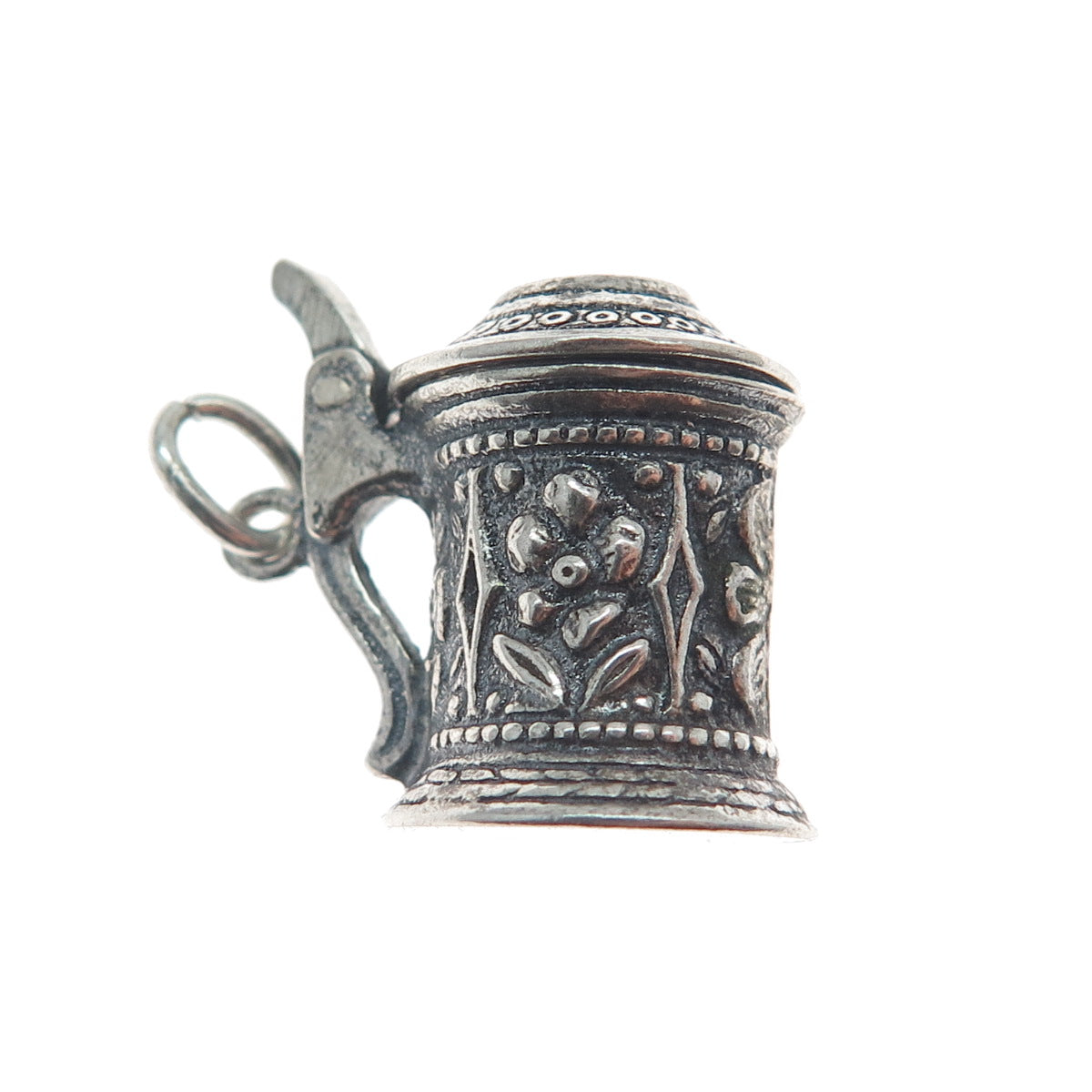 800 Silver Antique Art Deco Beer Stein Locket Minimalist 3D Charm Pendant