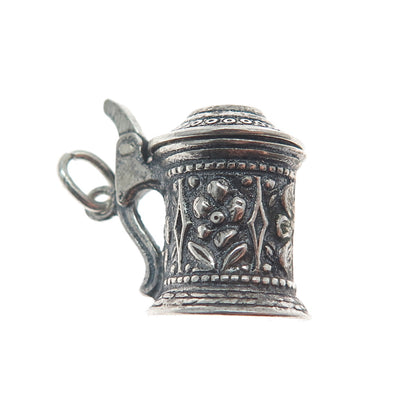 800 Silver Antique Art Deco Beer Stein Locket Minimalist 3D Charm Pendant