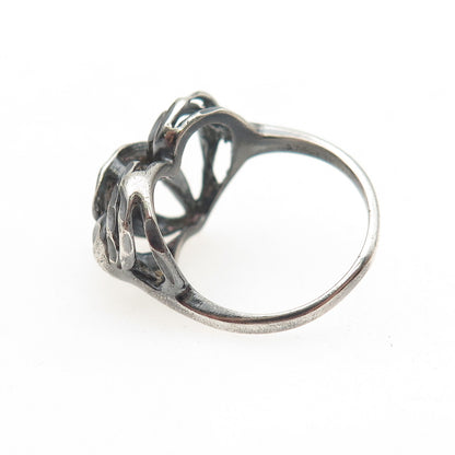 925 Sterling Silver Vintage Modernist Heart Oxidized Ring Size 4.75