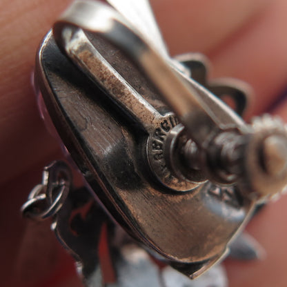 925 Sterling Silver Vintage Mexico Real Amethyst Goddess Screw Back Earrings