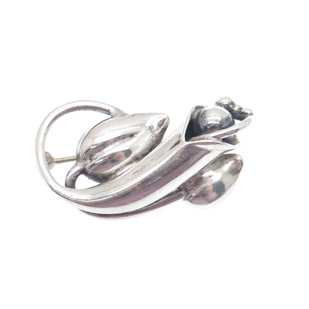 925 Sterling Silver Vintage Modernist Flower Oxidized Pin Brooch