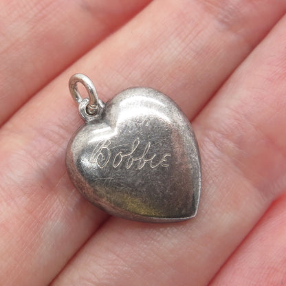 925 Sterling Silver Antique Art Deco Chatelaine Heart Minimalist Charm Pendant