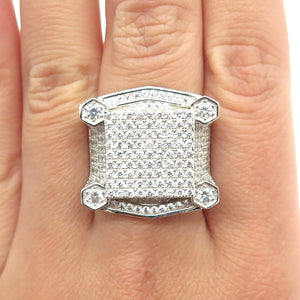 925 Sterling Silver Pave C Z Domed Ring Size 8.5