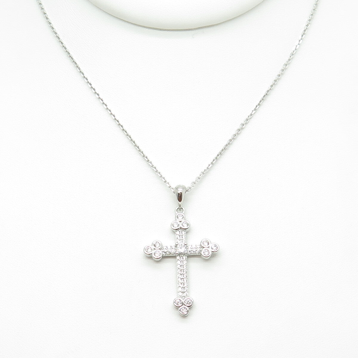 925 Sterling Silver Italy Round-Cut C Z Sparkle Cross Cable Chain Necklace 16"