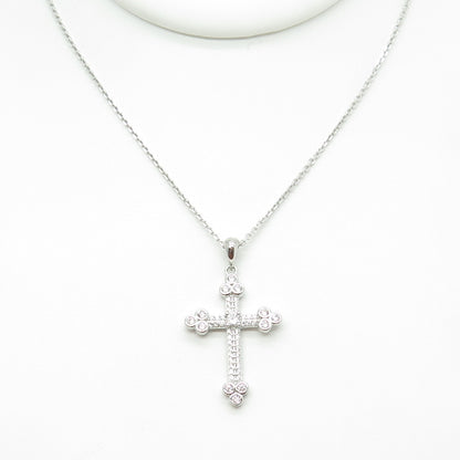 925 Sterling Silver Italy Round-Cut C Z Sparkle Cross Cable Chain Necklace 16"