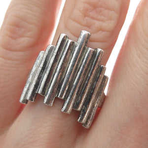 925 Sterling Silver Vintage Fence Modernist Oxidized Ring Size 8.25