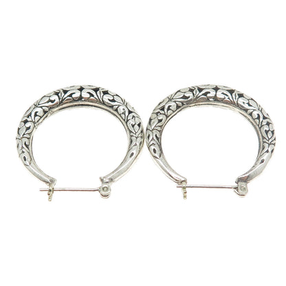 925 Sterling Silver Vintage Ornate Hinged Hoop Earrings