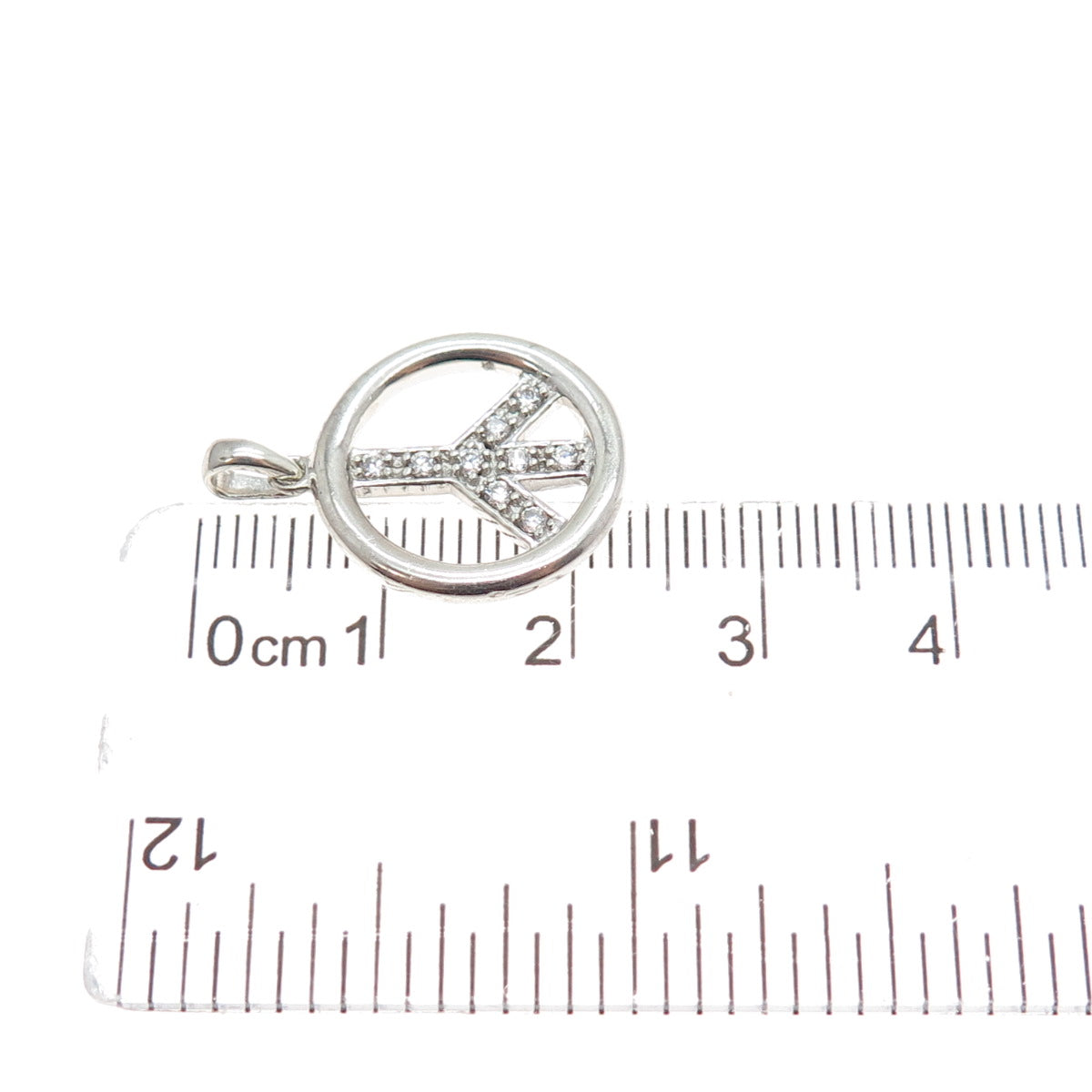 SAI 925 Sterling Silver Round-Cut C Z Peace Symbol Minimalist Charm Pendant