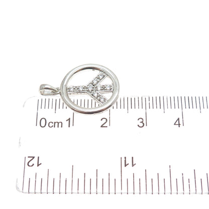 SAI 925 Sterling Silver Round-Cut C Z Peace Symbol Minimalist Charm Pendant