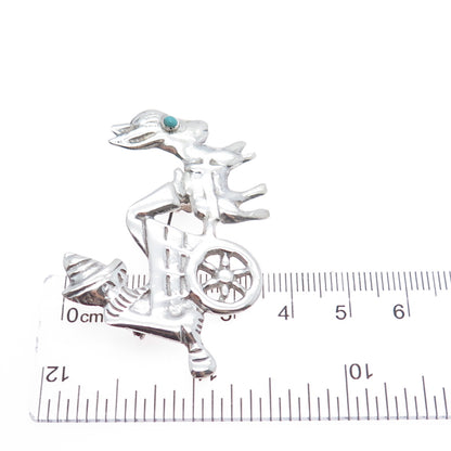 925 Sterling Silver Vintage Mexico Turquoise Sombrero Donkey Cart Pin Brooch