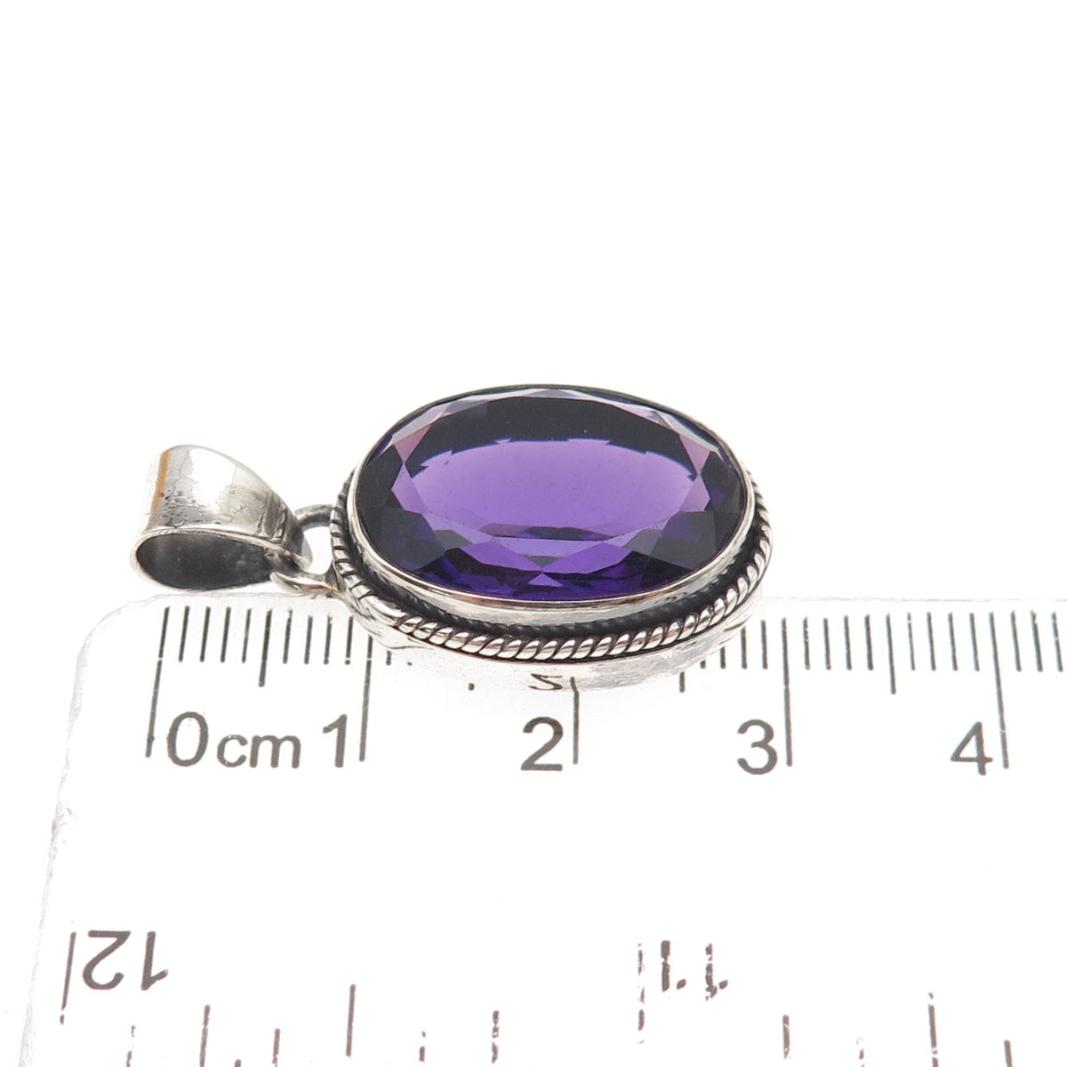 925 Sterling Silver Vintage Real Oval-Cut Amethyst Charm Pendant