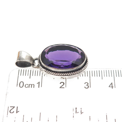 925 Sterling Silver Vintage Real Oval-Cut Amethyst Charm Pendant