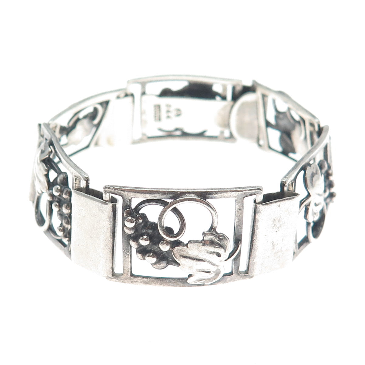 FIR. MUNKSGAARD 925 Sterling Vintage Denmark Grape Panel Link Bracelet 7.5" #244