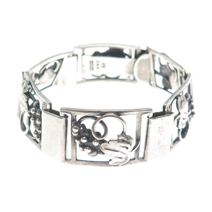 FIR. MUNKSGAARD 925 Sterling Vintage Denmark Grape Panel Link Bracelet 7.5" #244
