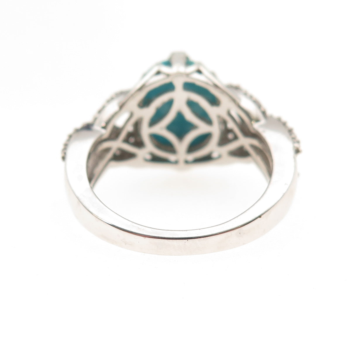 Chuck Clemency 925 Sterling Silver Real Turquoise & White Topaz Ring Size 8