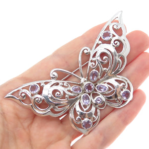 CFJ Collins Fine 925 Sterling Silver Vintage Real Amethyst Butterfly Pin Brooch