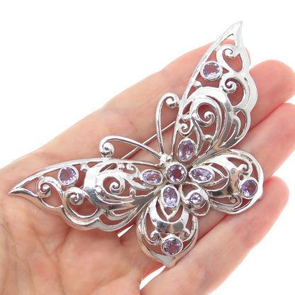 CFJ Collins Fine 925 Sterling Silver Vintage Real Amethyst Butterfly Pin Brooch