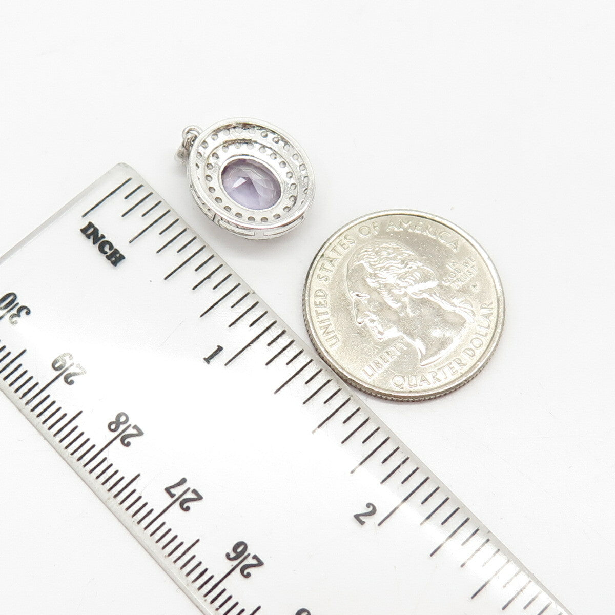 925 Sterling Silver Real White Topaz Gem & Lab-Created Alexandrite Pendant
