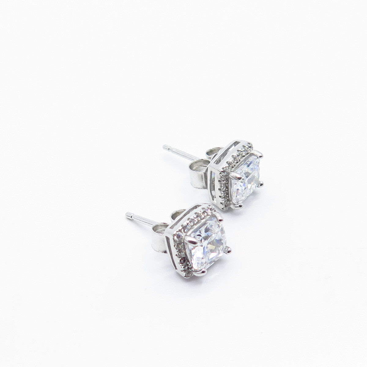925 Sterling Silver Pave C Z Stud Earrings