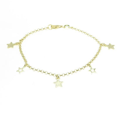 925 Sterling Silver Star Charm Rolo Link Bracelet 7"