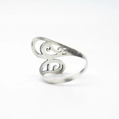 925 Sterling Silver Vintage Swirl Bypass Ring Size 8.75