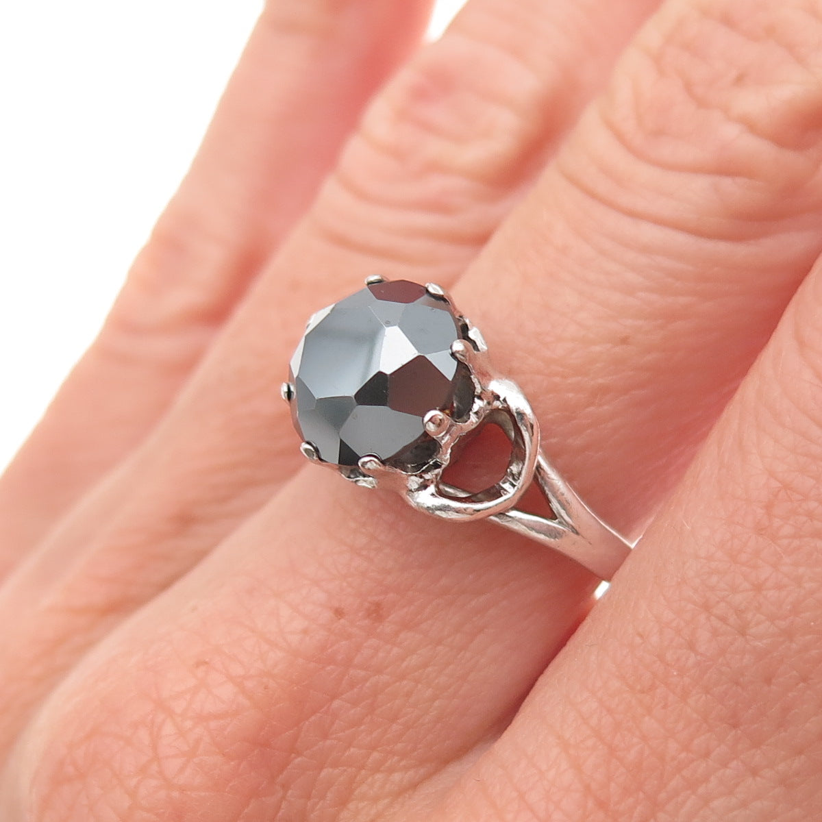 Clark & Coombs 925 Sterling Silver Antique Art Deco Real Hematite Ring Size 7.5